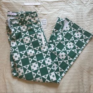 Lisa Says Gah Ellis Ankle Wide Leg Green Quilt Patterned Jeans